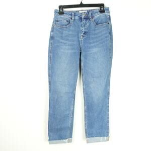 We the Free CRVY Denim Jeans SZ 26 Cropped Straight Cuffed Raw Hem Retro 90s